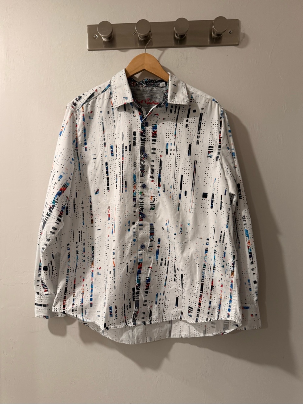 Robert Graham White Button-Down Shirt with Abstract Multicolor Print